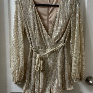 SHEIN Surplice Neck Belted Sequins Romper